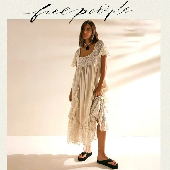 Free People | Dresses | Free People Bring The Romance Cream Handkerchief Maxi  Dress In Cream Size Small